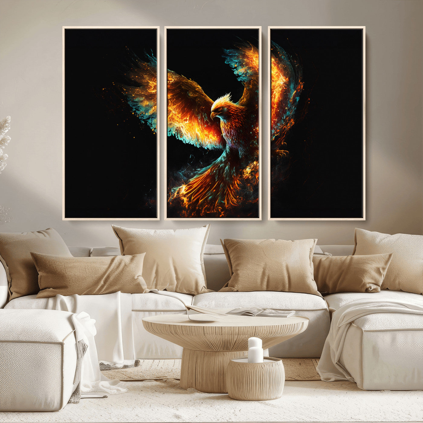 MGV-FC-48X32-3P - Fiery Phoenix Canvas Print | Ready to Hang Wall Art | Bold Fantasy Decor for Living Room | Majestic