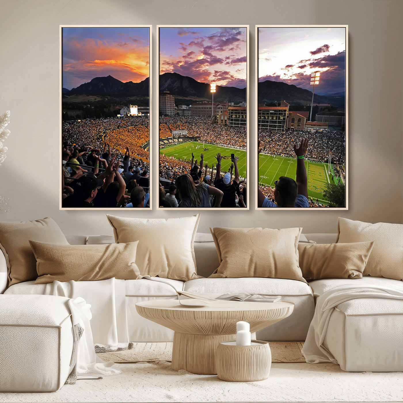 MGV-FC-48X32-3P - Framed Colorado Buffaloes Football Team Print - Boulder Folsom Field Stadium Wall Art Canvas Print