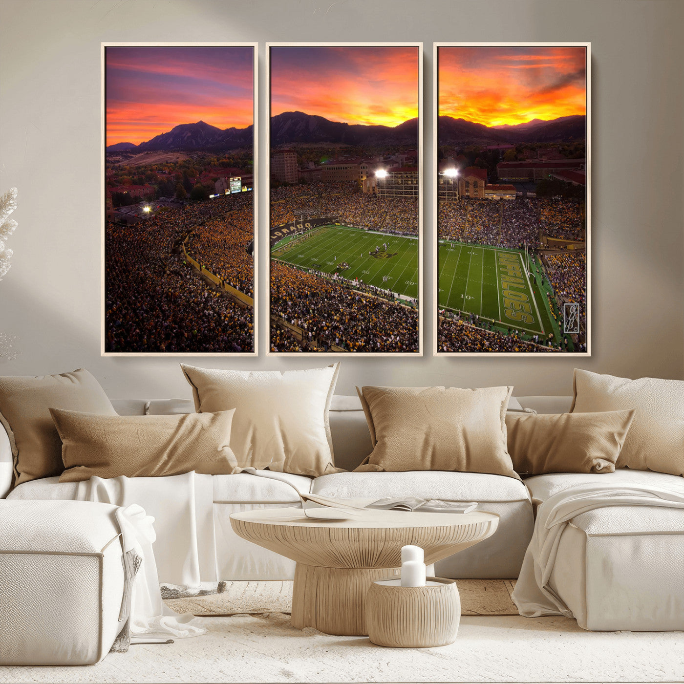 MGV-FC-48X32-3P - Colorado Buffaloes Football Team Print - Boulder Folsom Field Stadium Wall Art Canvas Print