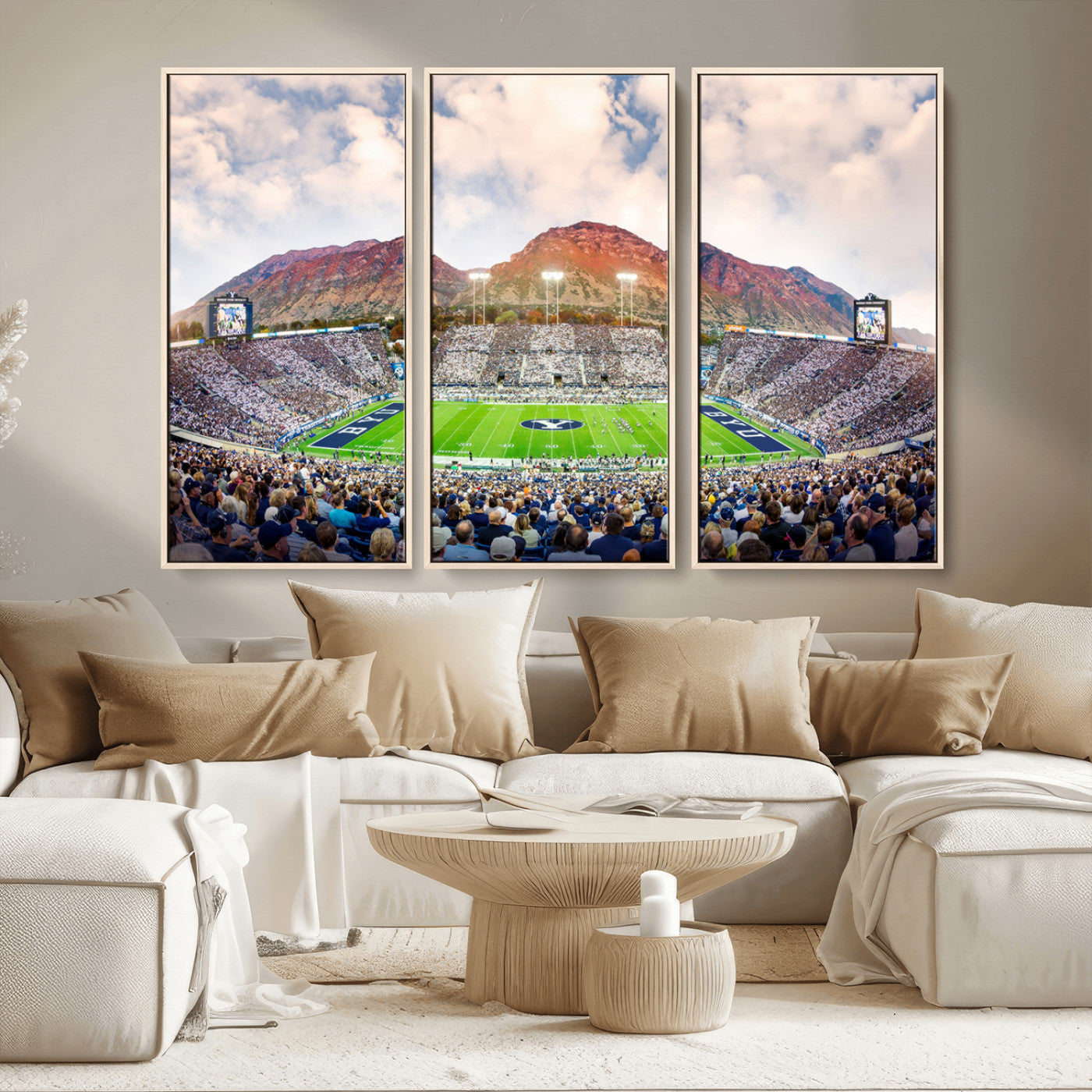 MGV-FC-48X32-3P - Brigham Young University Cougars Football Team Print - Provo LaVell Edwards Stadium Wall Art Canvas