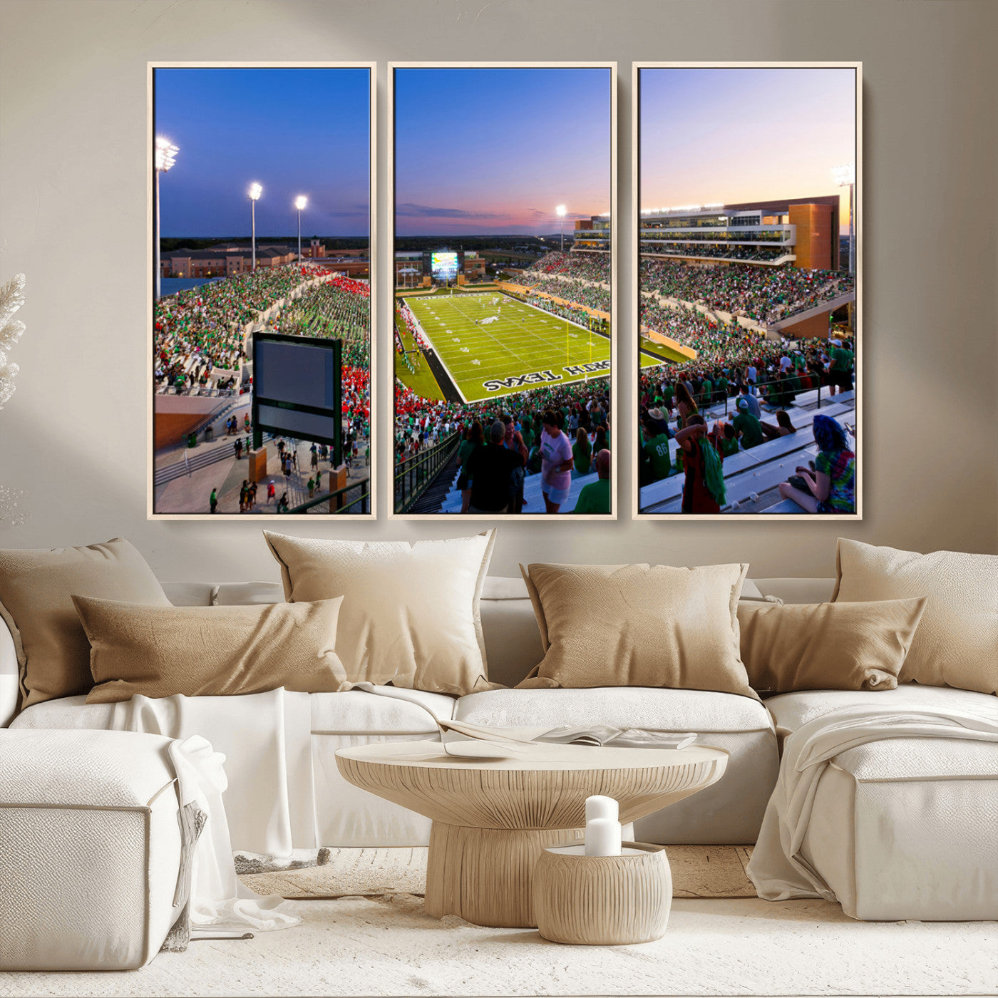 MGV-FC-48X32-3P - University of North Texas Mean Green Football Team Print - Denton DATCU Stadium Wall Art Canvas
