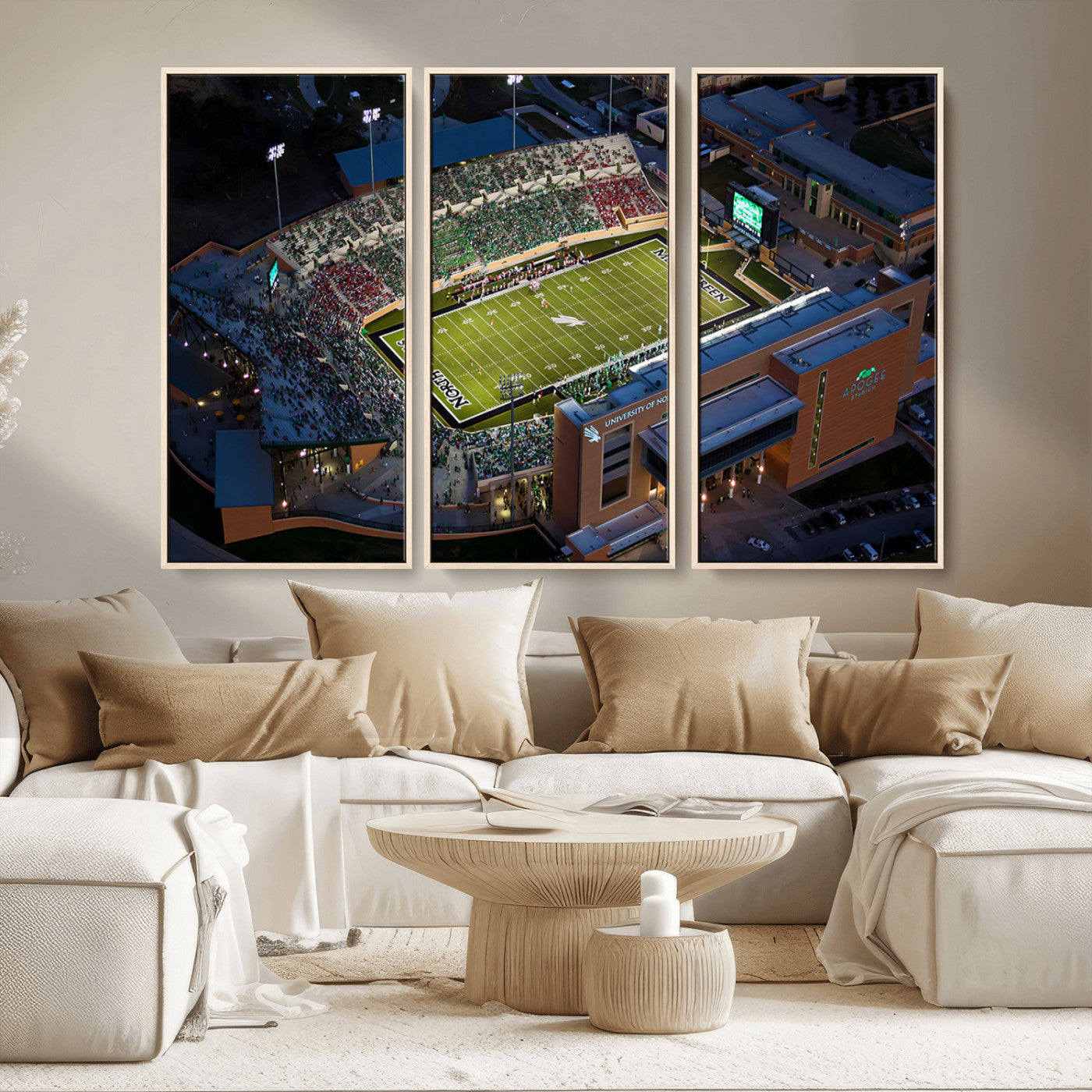MGV-FC-48X32-3P - University of North Texas Mean Green Football Artwork, Football Team Print - Denton DATCU Stadium