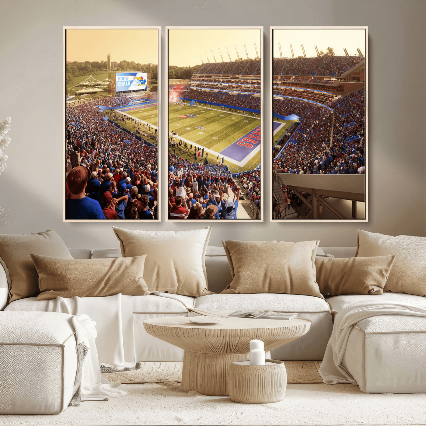 MGV-FC-48X32-3P - University of Kansas Jayhawks Football Team Print - Lawrence Kansas Memorial Stadium Wall Art Canvas