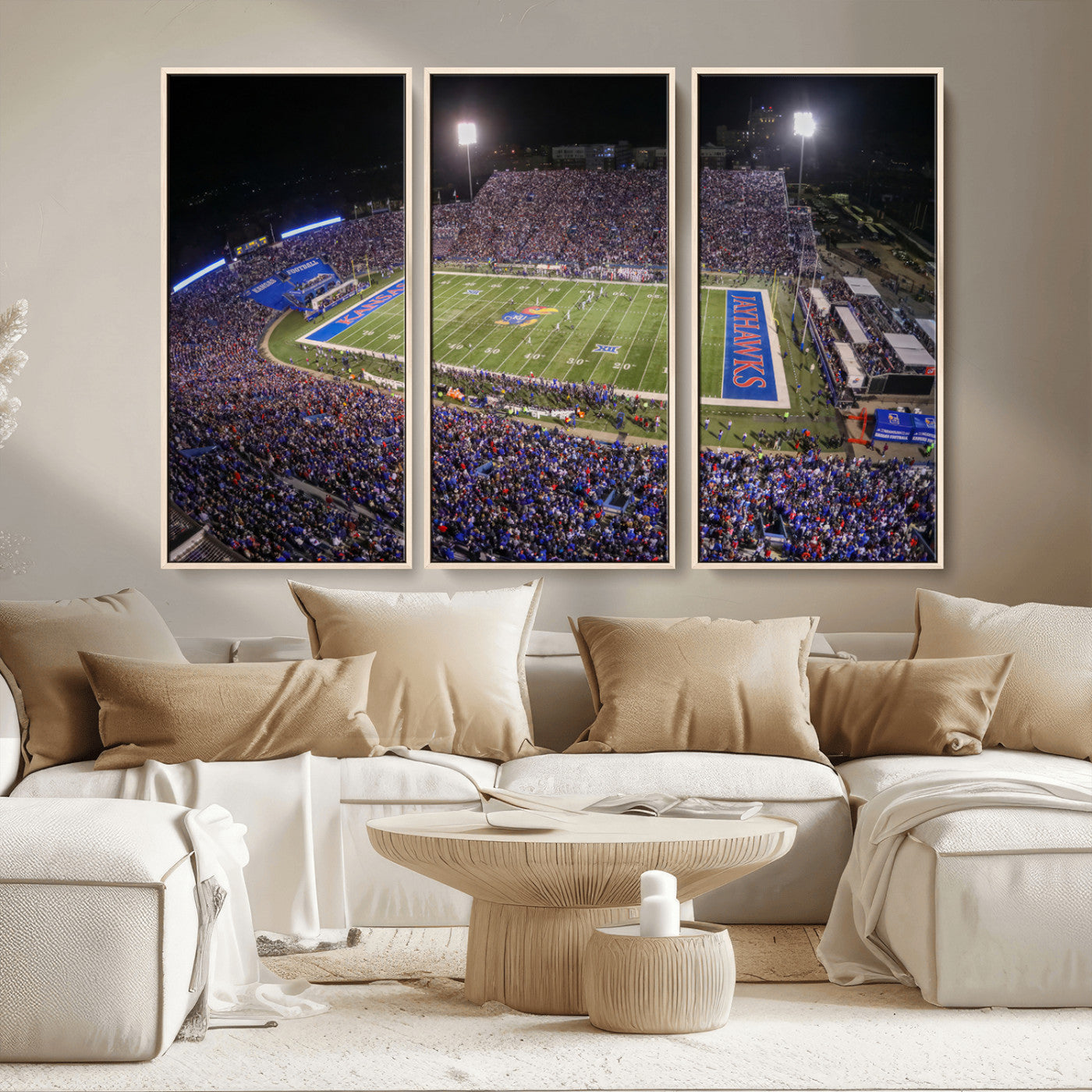 MGV-FC-48X32-3P - University of Kansas Jayhawks Football Team Print - Lawrence Kansas Memorial Stadium Wall Art Canvas