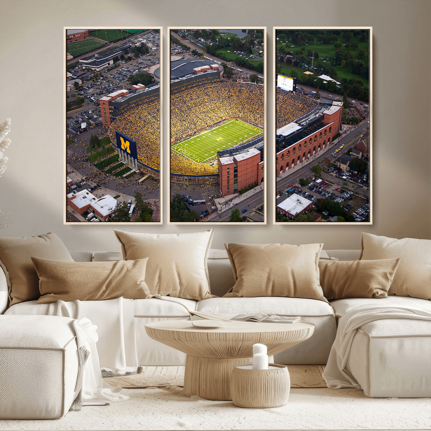 MGV-FC-48X32-3P - University of Michigan Wolverines Football Team Print - Ann Arbor Michigan Stadium Wall Art Canvas