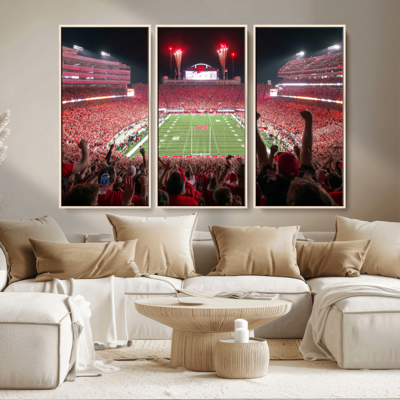 MGV-FC-48X32-3P - University of Nebraska Cornhuskers Football Team Print - Lincoln Memorial Stadium Wall Art Canvas