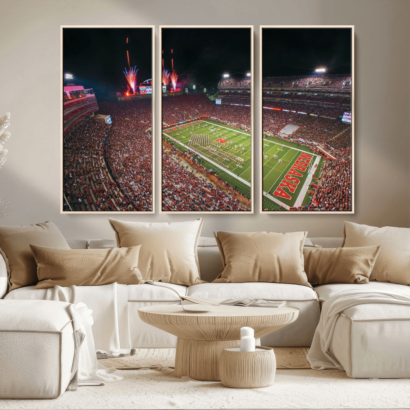 MGV-FC-48X32-3P - University of Nebraska Cornhuskers Football Team Print - Lincoln Memorial Stadium Wall Art Canvas