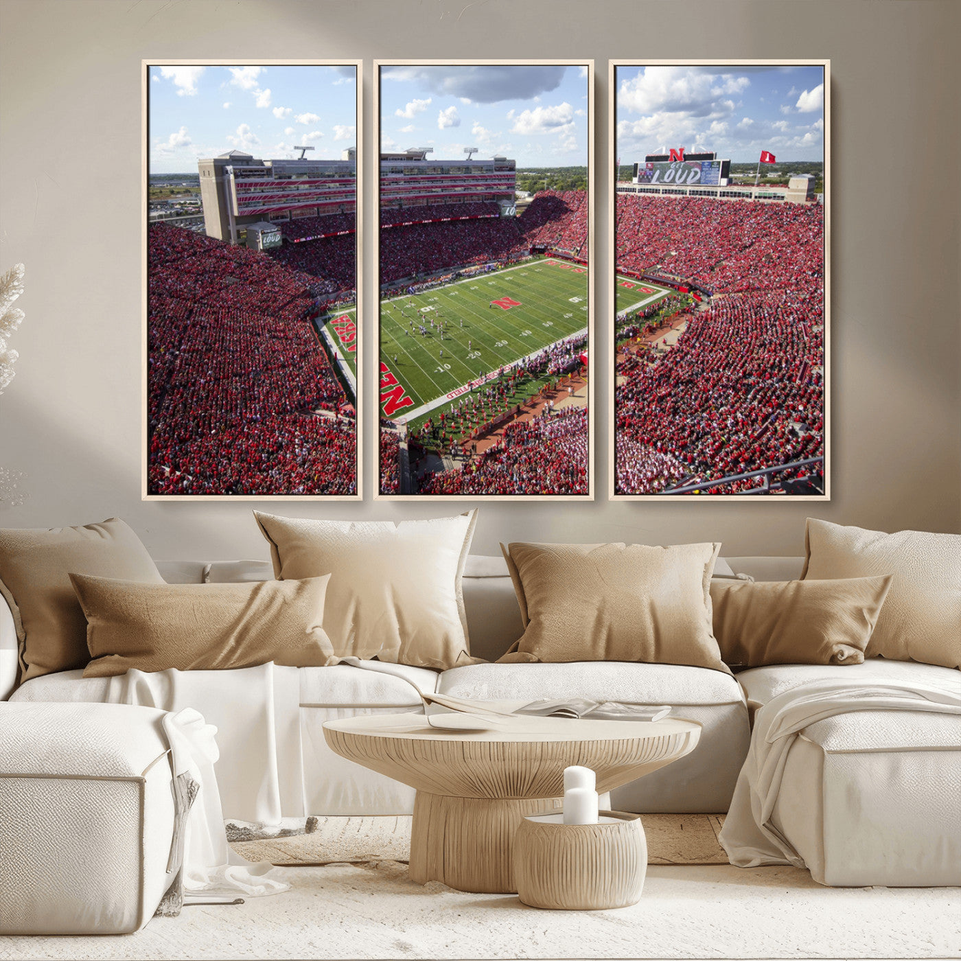 MGV-FC-48X32-3P - University of Nebraska Cornhuskers Football Team Print - Lincoln Memorial Stadium Wall Art Canvas