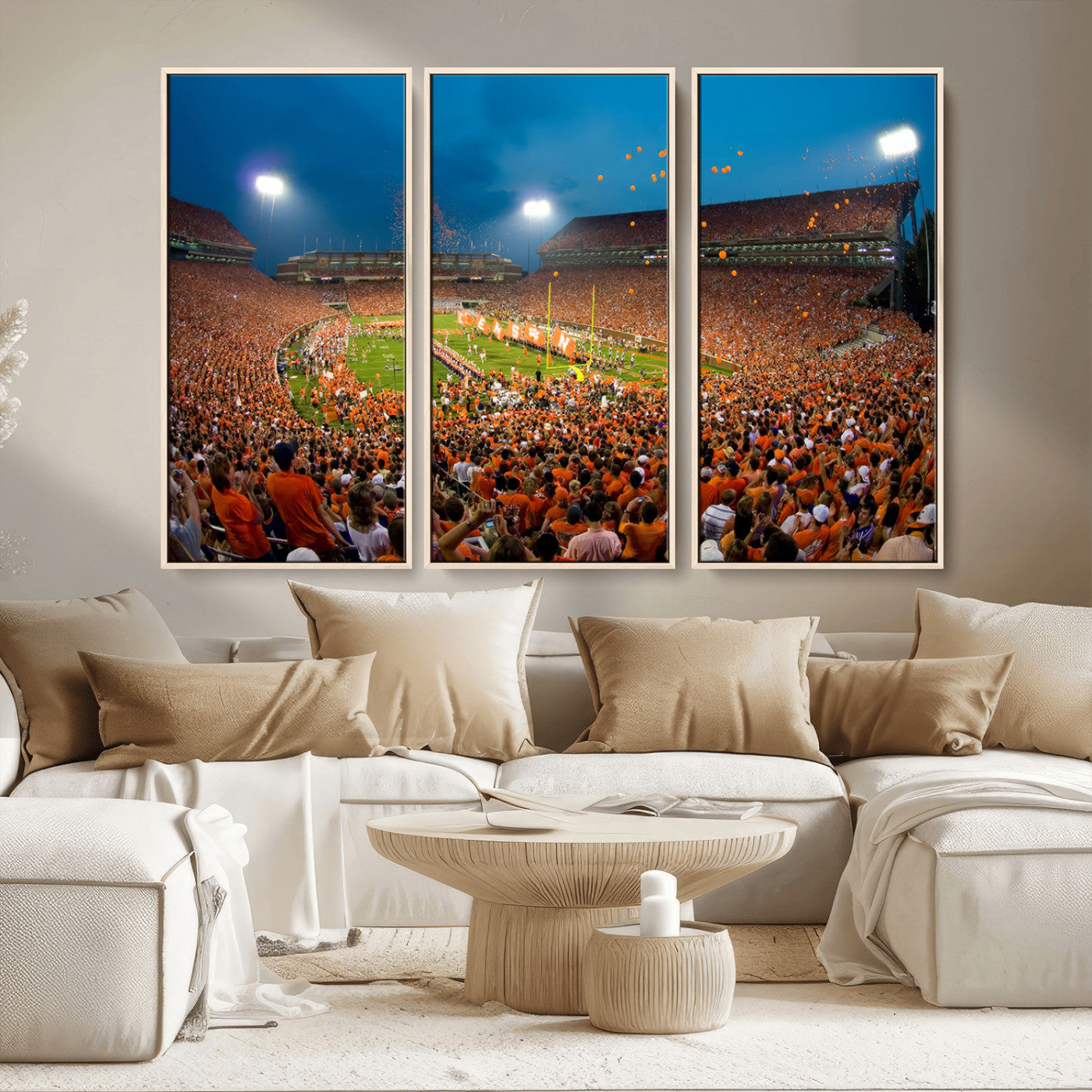 MGV-FC-48X32-3P - Clemson University Tigers Football Team Print - Clemson Memorial Stadium Wall Art Canvas Print