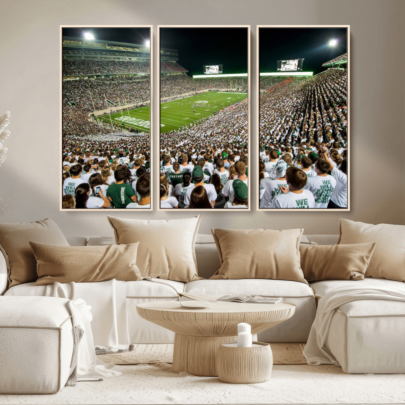 MGV-FC-48X32-3P - Michigan State Spartans Football Canvas Print - East Lansing Spartan Stadium Wall Art Canvas Print