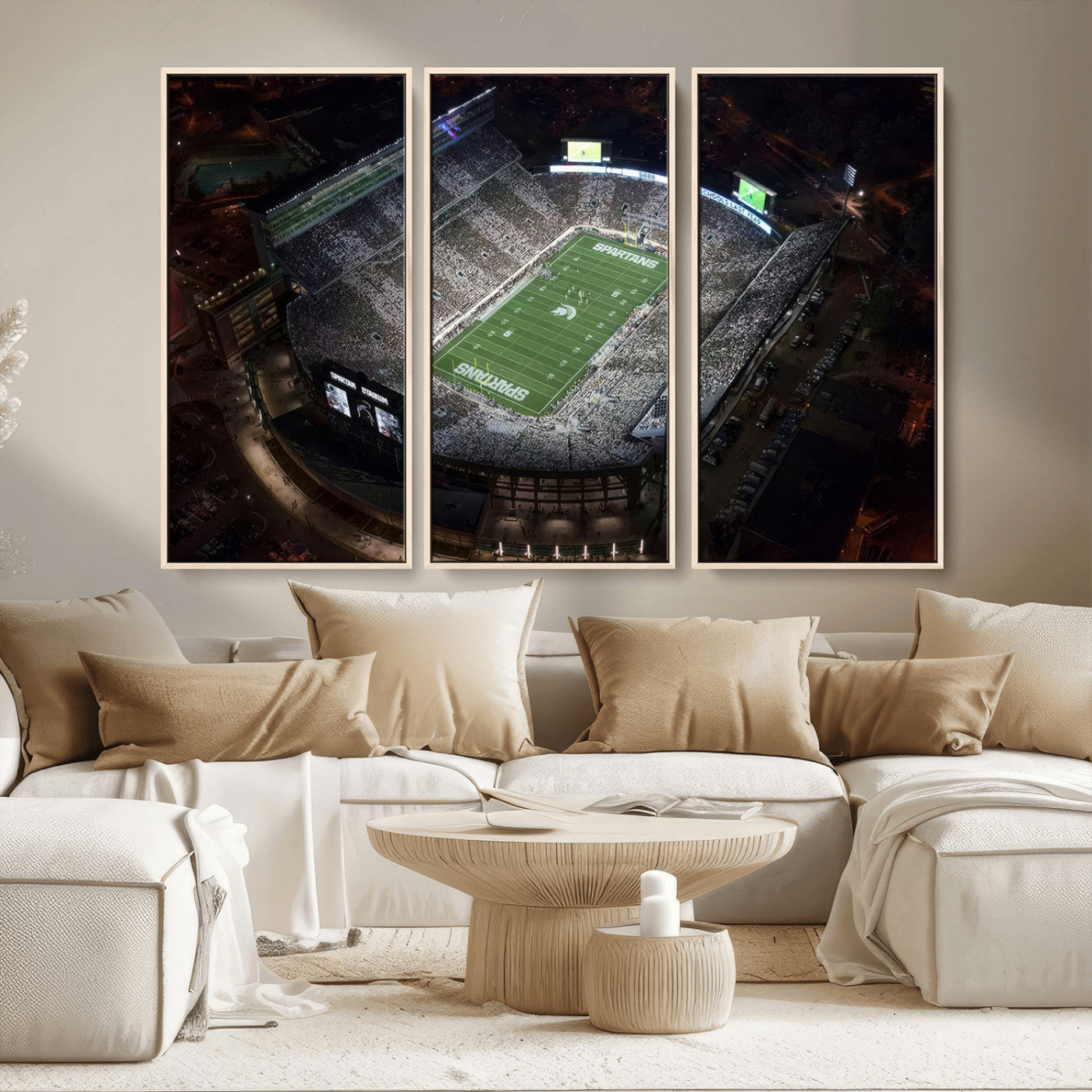 MGV-FC-48X32-3P - Michigan State Spartans Football Team Print - East Lansing Spartan Stadium Print Wall Art