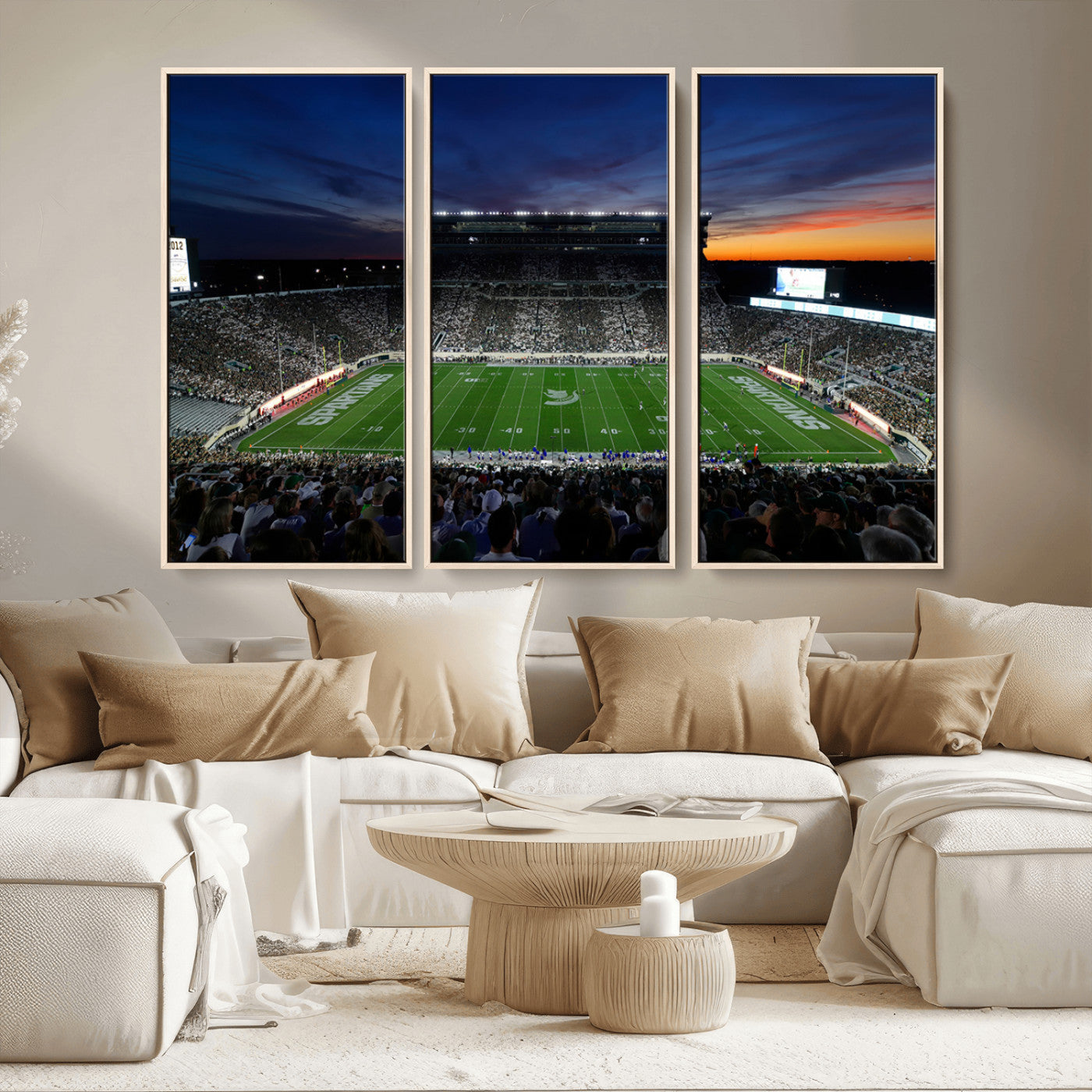 MGV-FC-48X32-3P - Michigan State Spartans Football Team Print - East Lansing Spartan Stadium Canvas Print