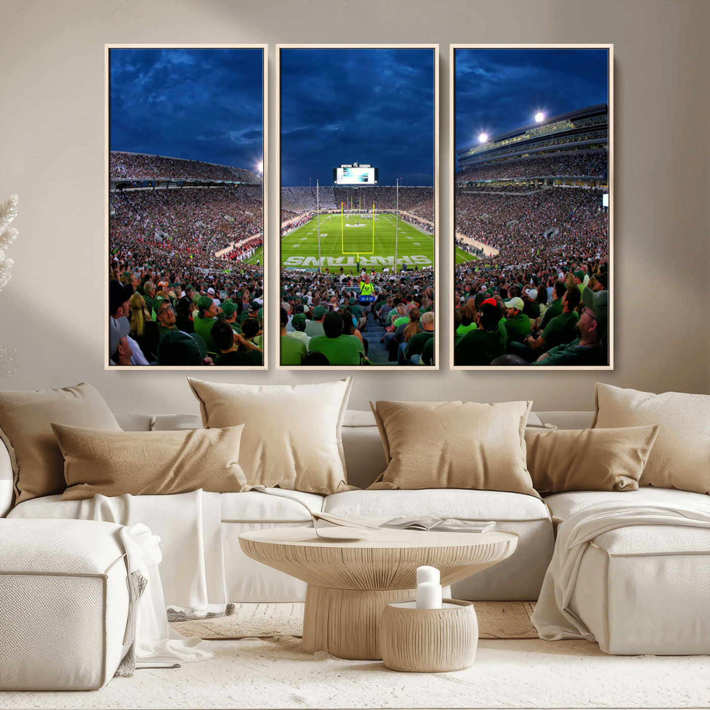 MGV-FC-48X32-3P - Michigan State Spartans Football Team Print - East Lansing Spartan Stadium Wall Art Canvas Print