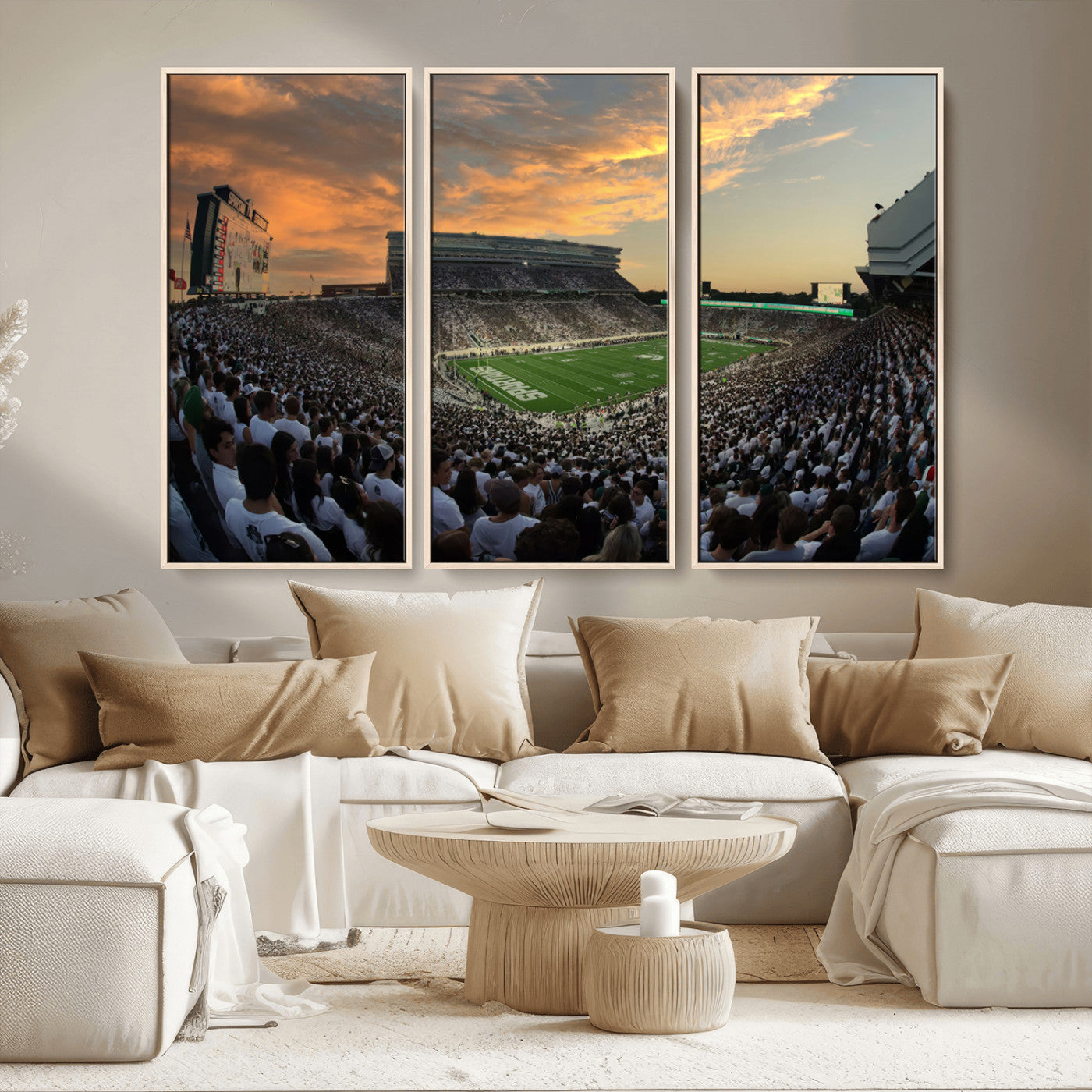 MGV-FC-48X32-3P - Michigan State Spartans Football Team Print - East Lansing Spartan Stadium Wall Art Canvas Print