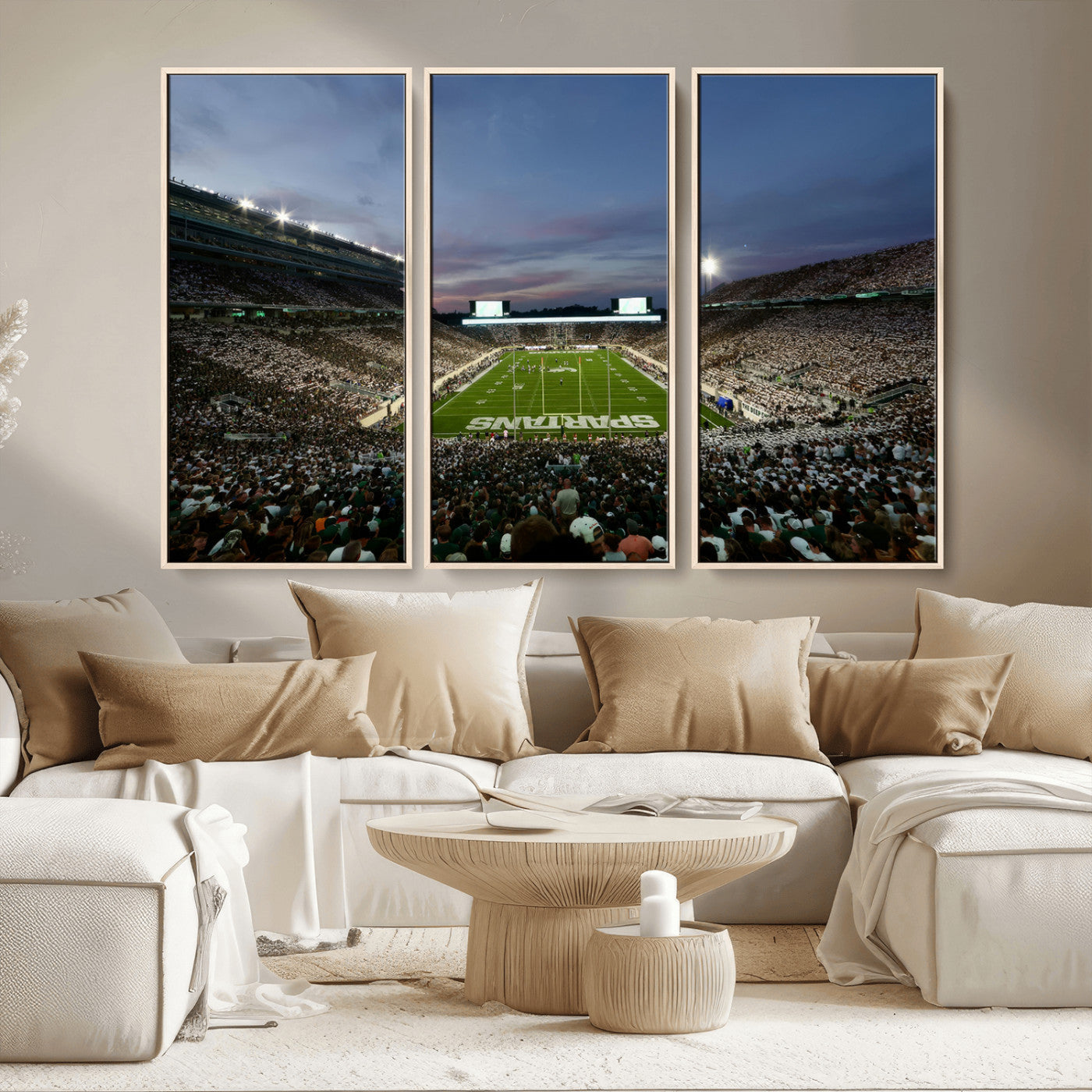 MGV-FC-48X32-3P - Michigan State Spartans Football Team Print - East Lansing Spartan Stadium Canvas Print