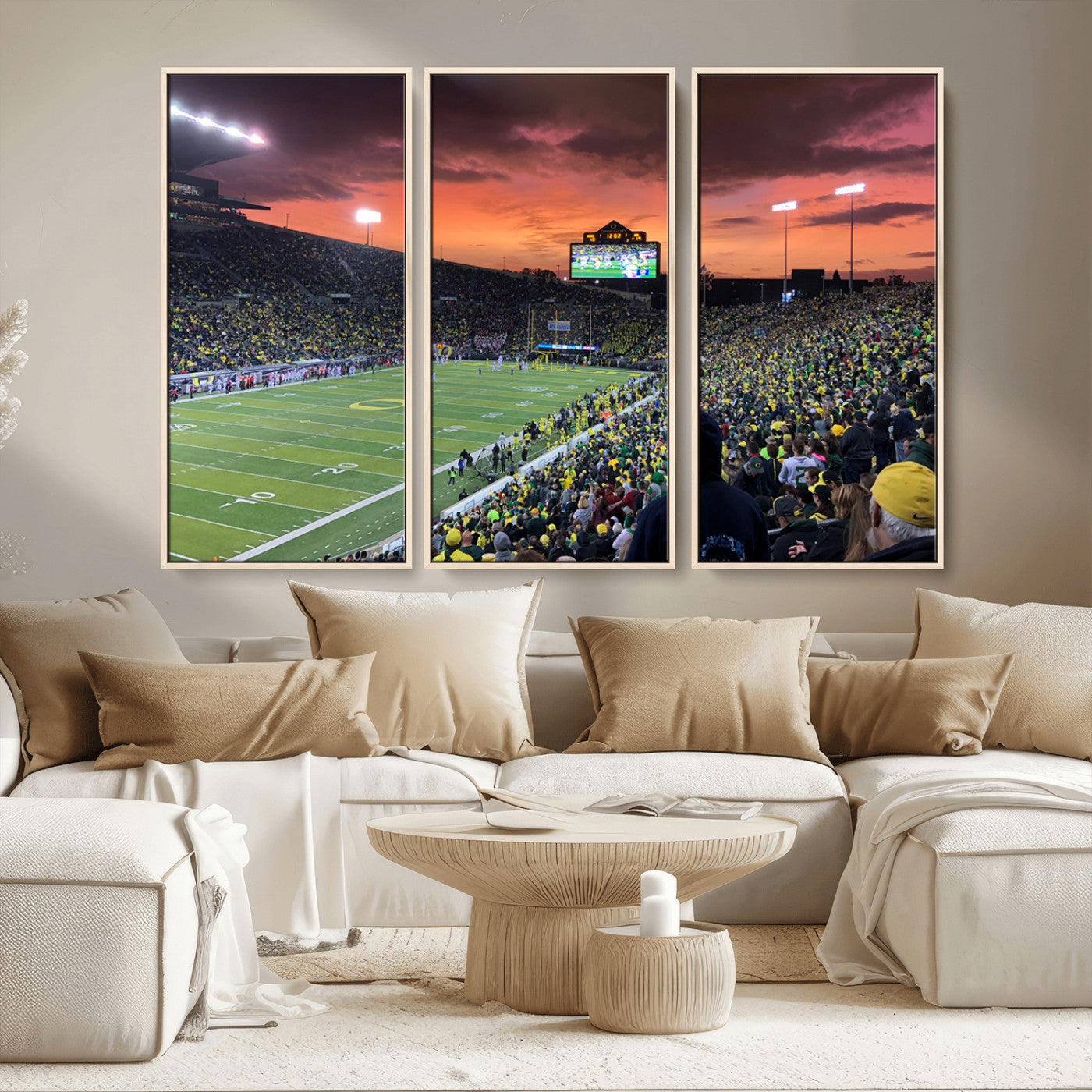 MGV-FC-48X32-3P - Eugene Autzen Stadium Canvas Wall Art Print – Sunset Over Iconic Football Field Wall Decor for Home