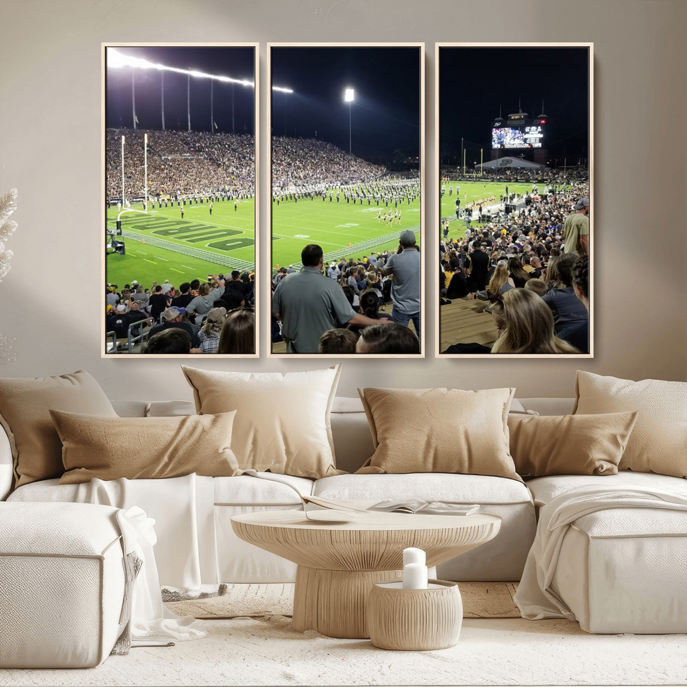 MGV-FC-48X32-3P - Purdue University Boilermakers Football Team Print - West Lafayette Ross-Ade Stadium Wall Art Canvas