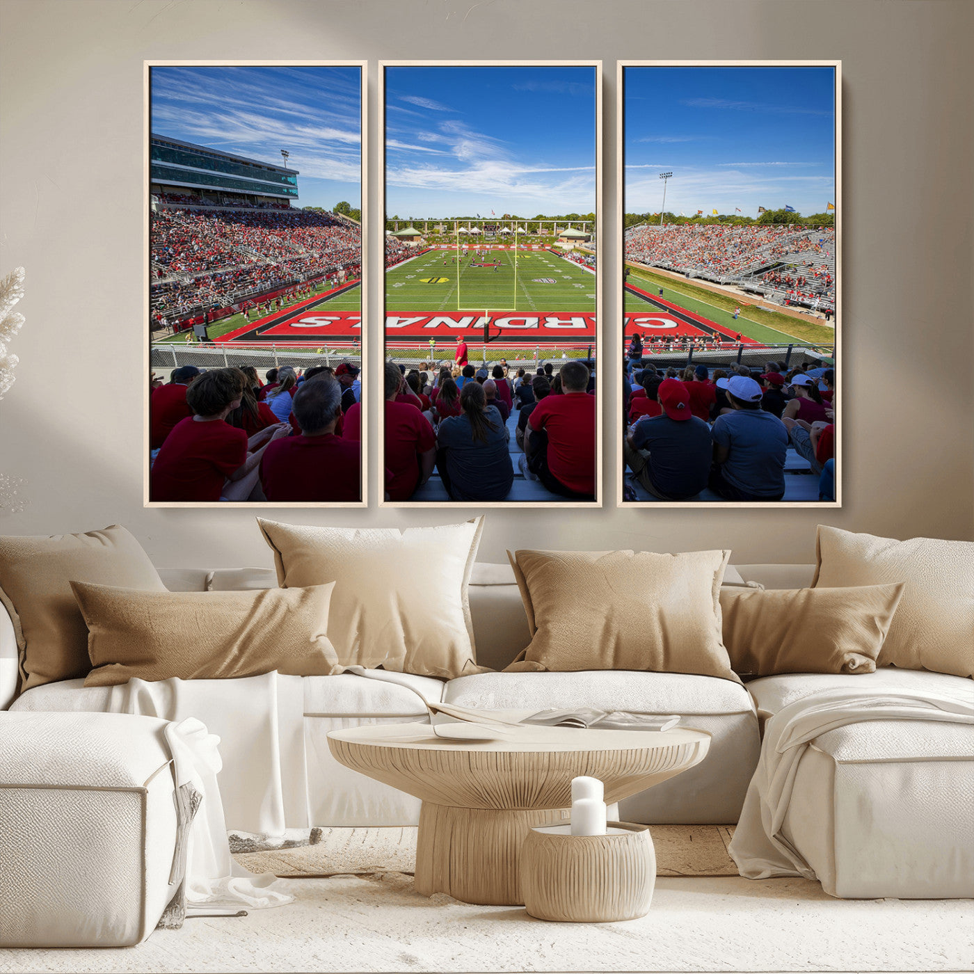 MGV-FC-48X32-3P - Ball State Cardinals Football Team Print - Muncie Scheumann Stadium Wall Art Canvas Print