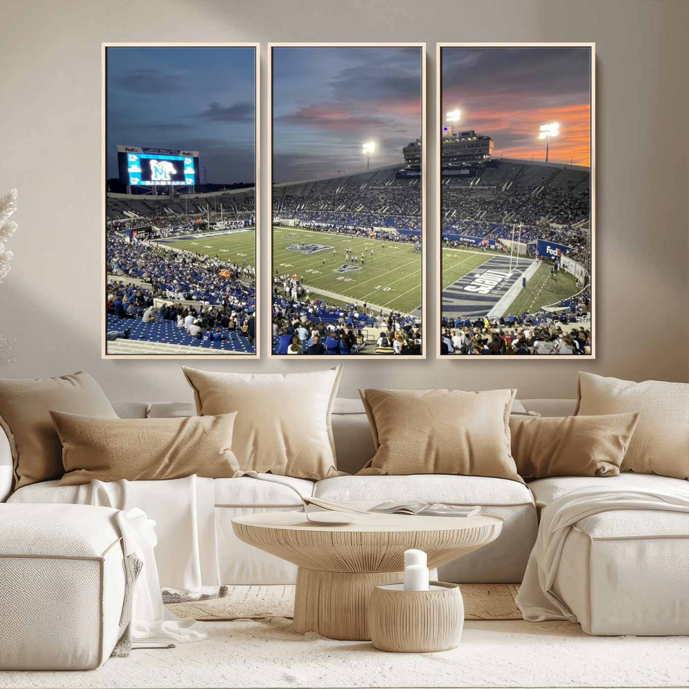 MGV-FC-48X32-3P - Memphis Tigers Football Team Print - Memphis Simmons Bank Liberty Stadium Wall Art Canvas Print