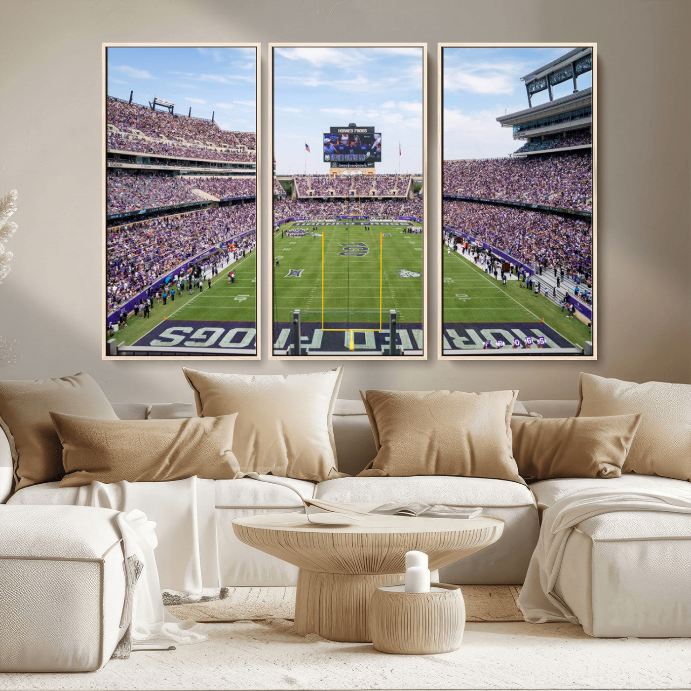 MGV-FC-48X32-3P - TCU Horned Frogs Football Team Print - Fort Worth Amon G. Carter Stadium Wall Art Canvas Print