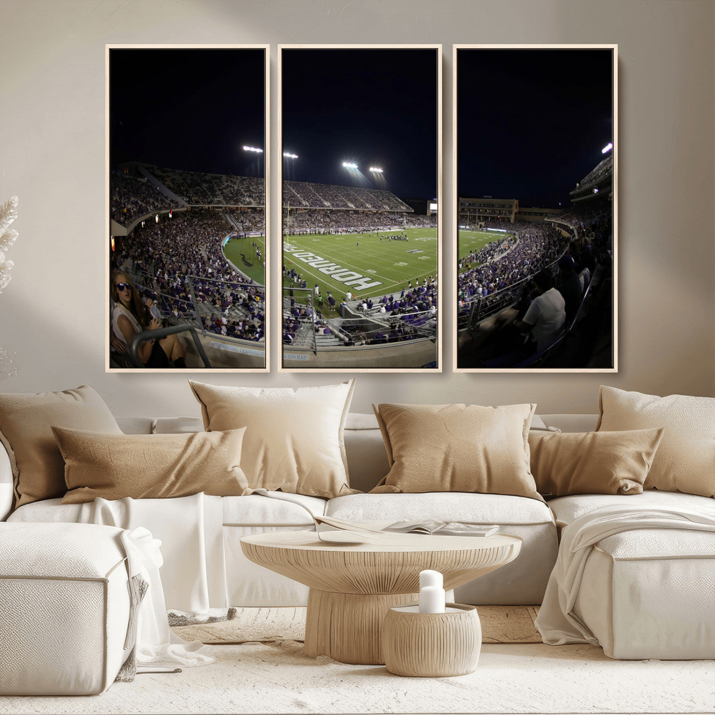 MGV-FC-48X32-3P - TCU Horned Frogs Football Team Print - Fort Worth Amon G. Carter Stadium Wall Art Canvas Print.