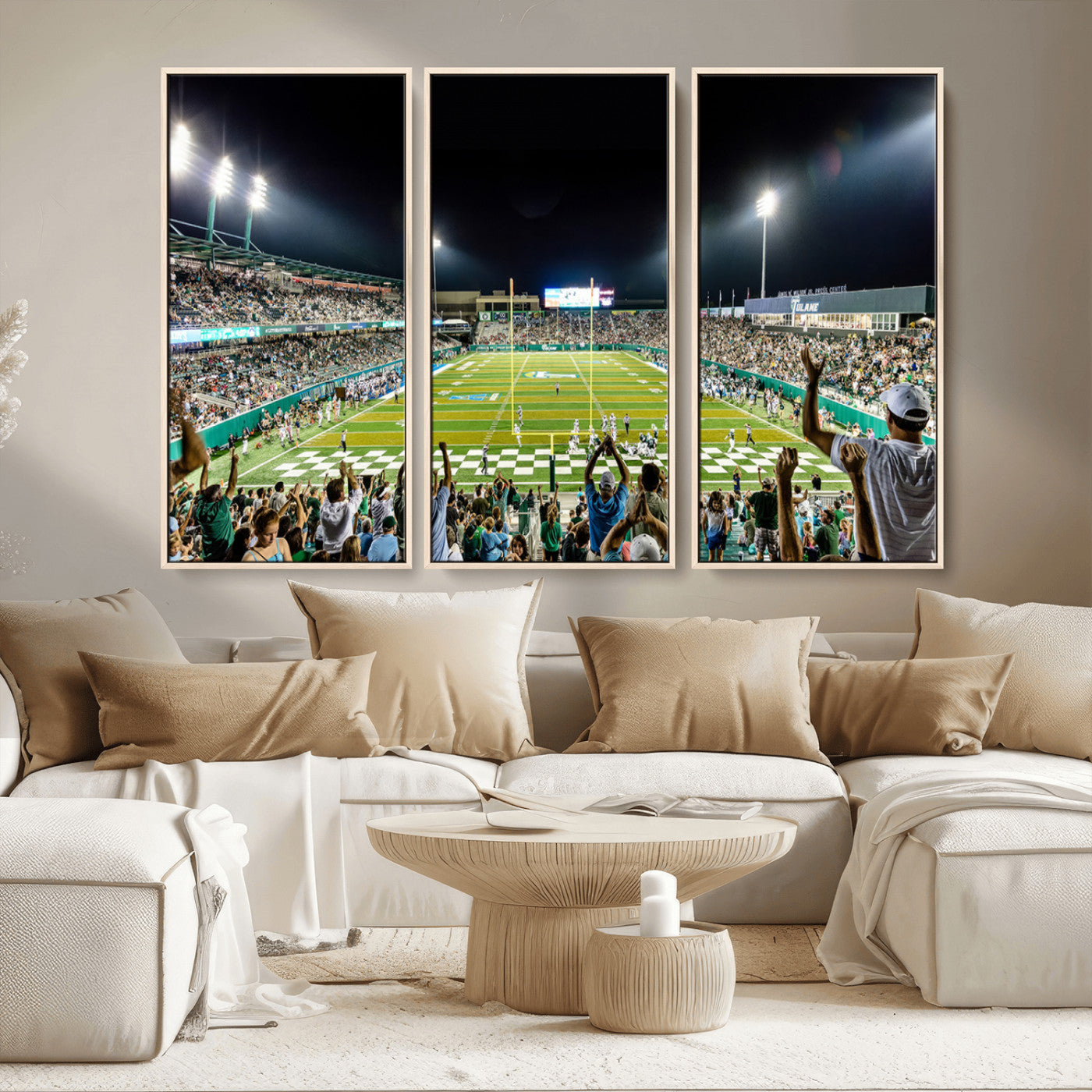 MGV-FC-48X32-3P - The Tulane University Green Wave Football Team Print - New Orleans Yulman Stadium Wall Art Canvas
