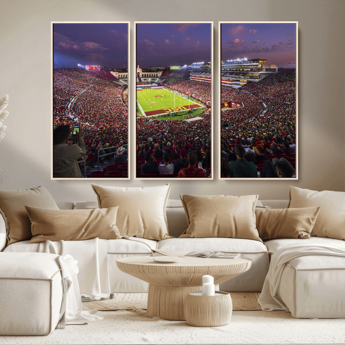 MGV-FC-48X32-3P - The University of Southern California USC Trojans Football Team Print - Los Angeles Memorial
