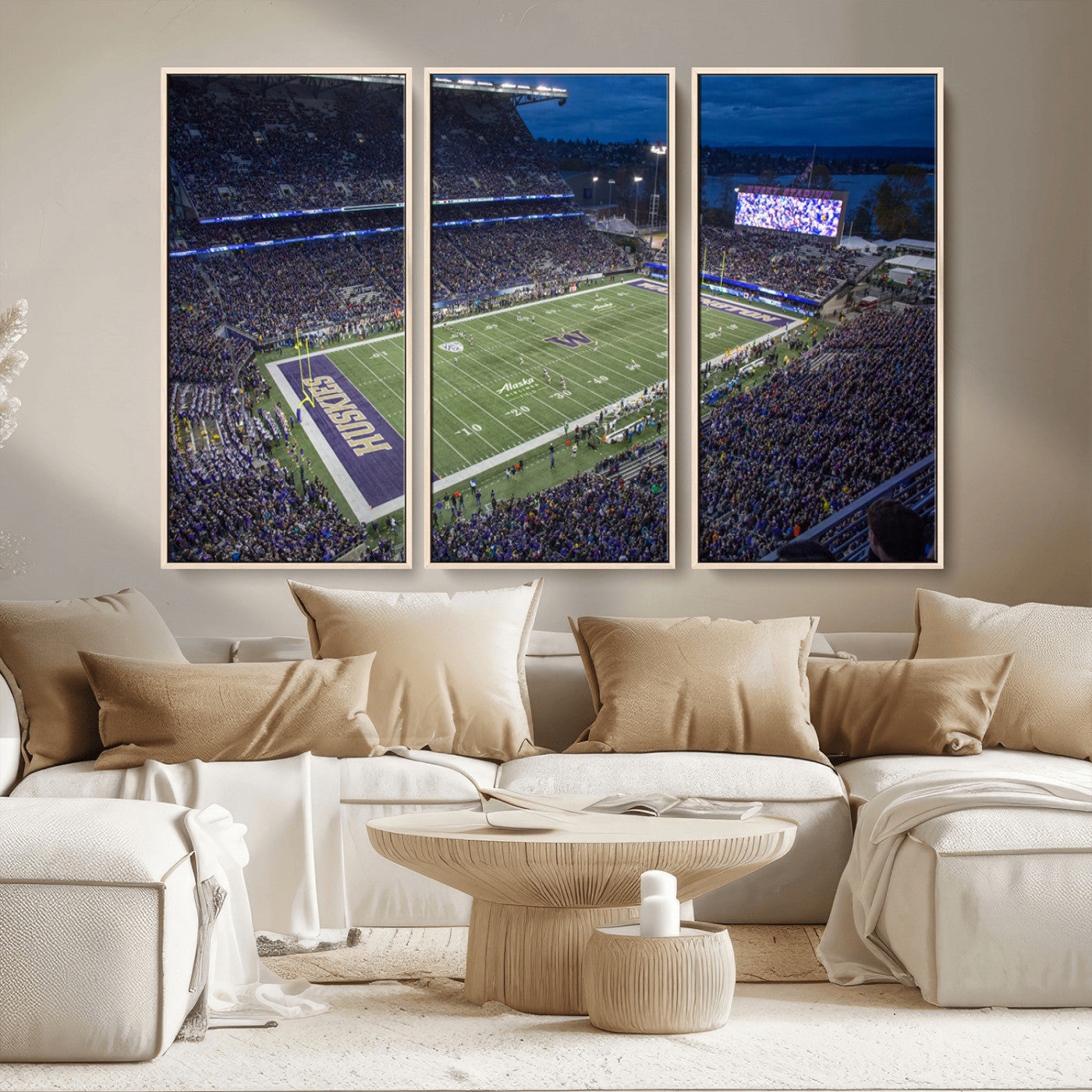 MGV-FC-48X32-3P - The University of Washington Huskies Football Team Print - Seattle Husky Stadium Wall Art Canvas
