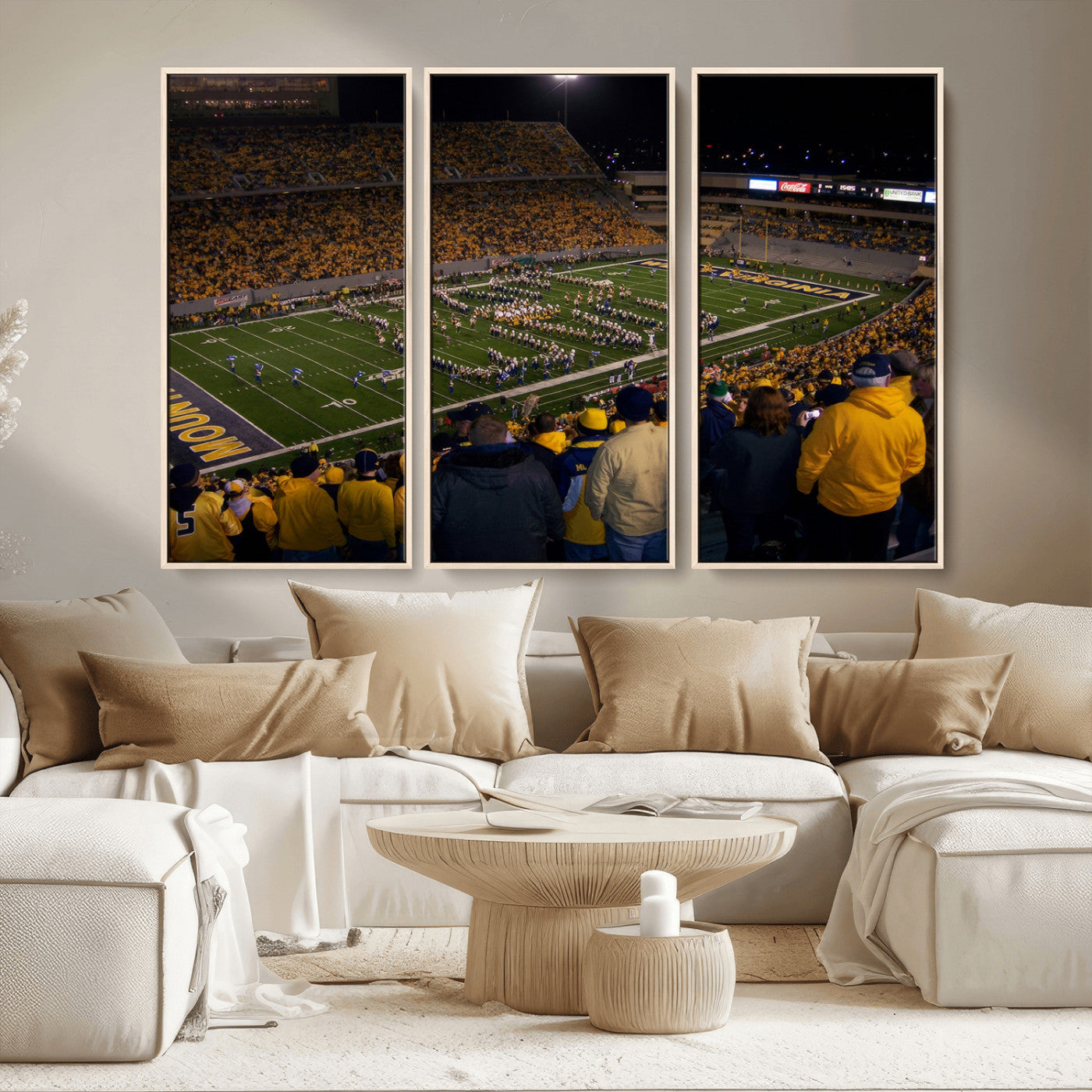 MGV-FC-48X32-3P - West Virginia Uni Mountaineers Football Team Print - Milan Puskar Stadium Canvas Print Wall Art,