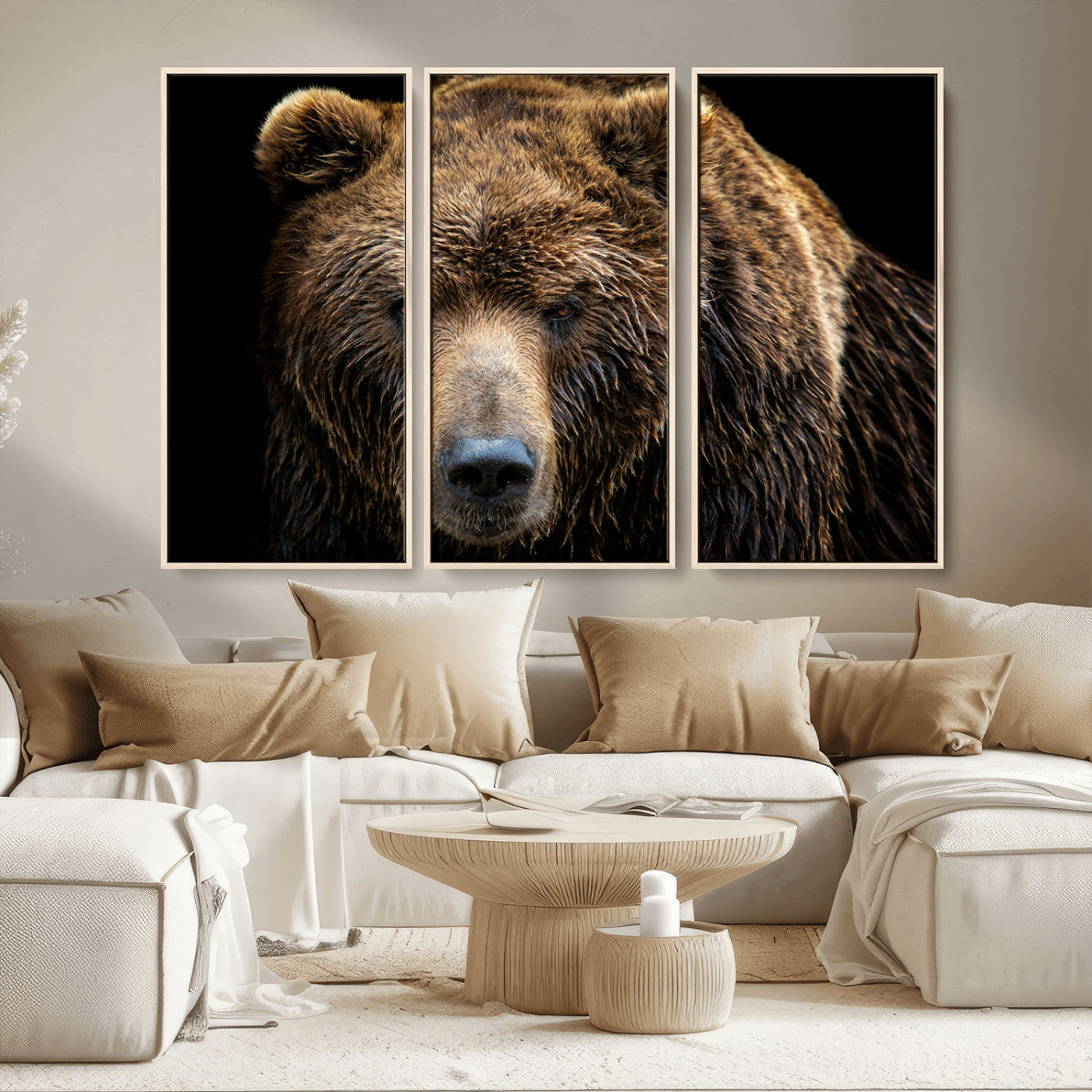 MGV-FC-48X32-3P - Grizzly Brown Bear Canvas Wall Art, Wildlife Animal Canvas Artwork Bear Print, Bear Wall Art Print,