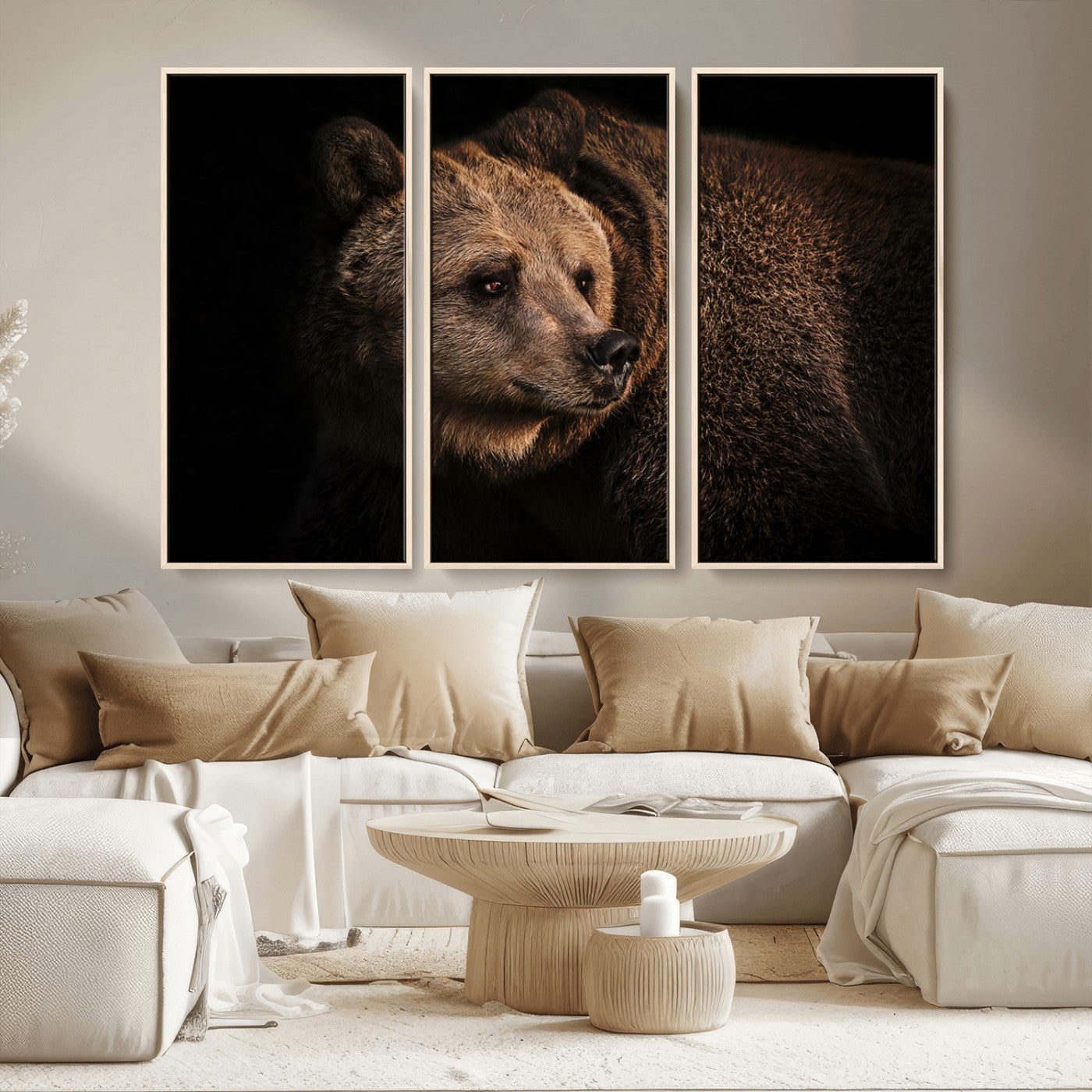 MGV-FC-48X32-3P - Wild Grizzly 399 Bear Canvas Wall Art Print, Bear Animal Canvas Artwork Print, Black Bear Wall Art
