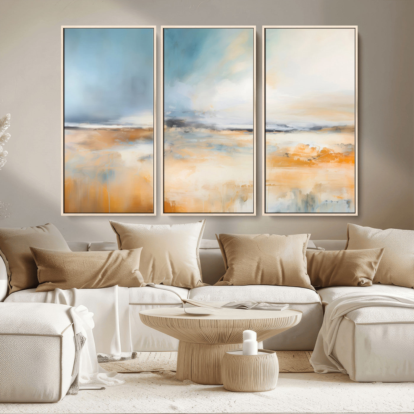 -Abstract Landscape Wall Art Canvas Print - Warm Tones of Orange and Blue, Modern Framed Art for Home