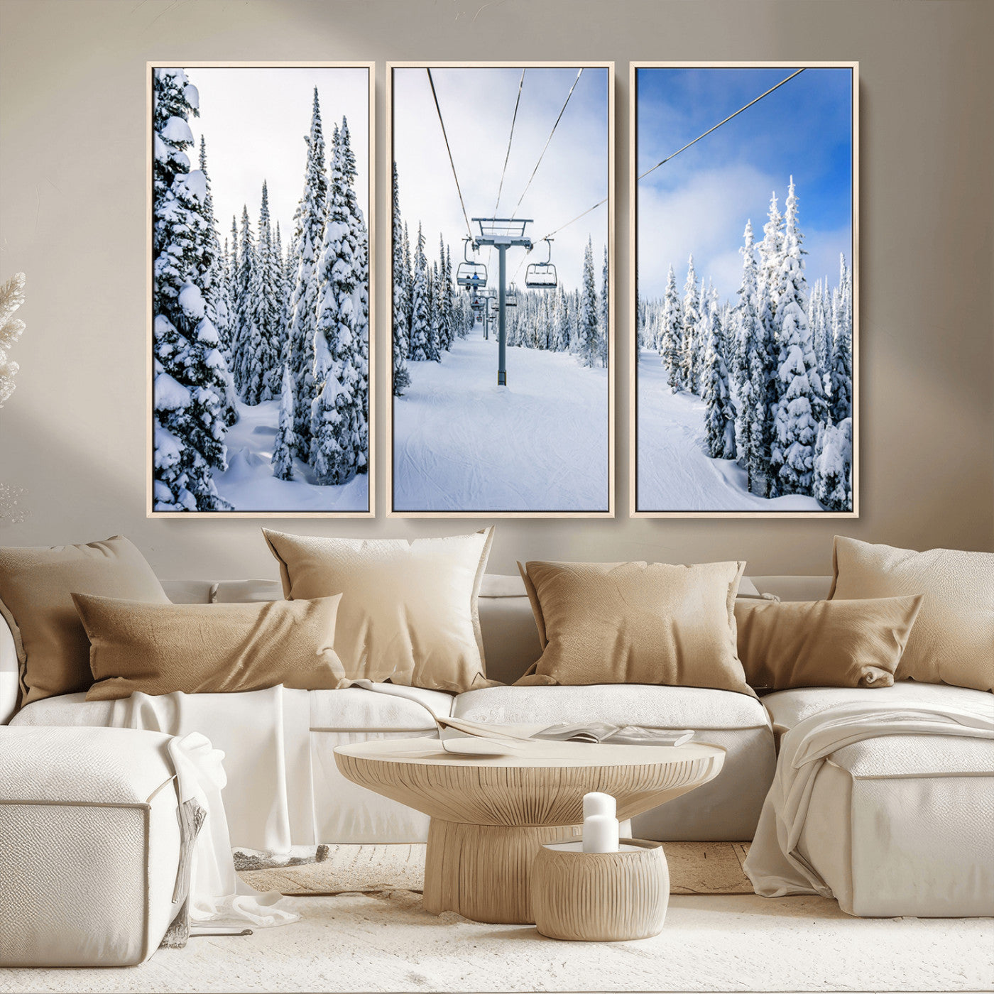 MGV-FC-48X32-3P - Winter Ski Lift Wall Art Print - Landscape Wall Art | Snowy Mountain Adventure | Perfect for Cabin