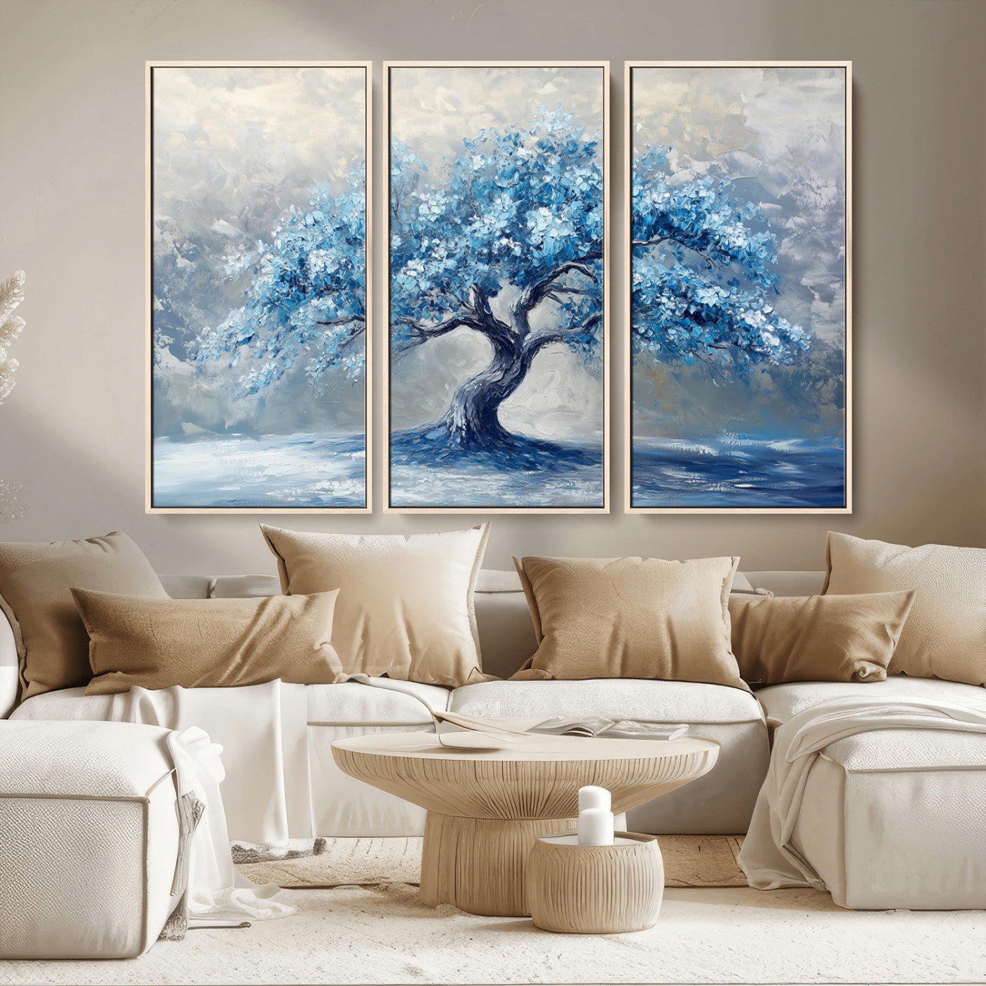 MGV-FC-48X32-3P - Abstract Blue Tree Art Canvas Print, Majestic Tree Wall Art Print for Farmhouse Decor
