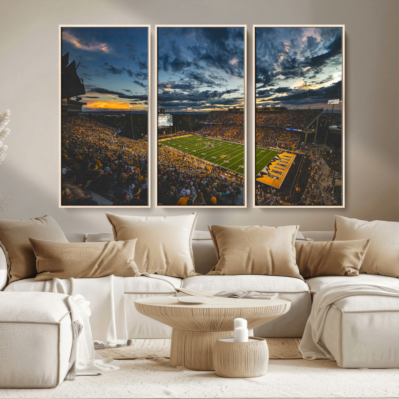 MGV-FC-48X32-3P - University of Wyoming Cowboys Football Team Print - Laramie War Memorial Stadium Wall Art Canvas