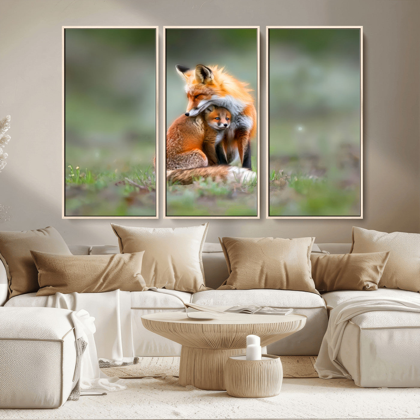 MGV-FC-48X32-3P - Heartwarming Fox and Baby Cub Wall Art | Ready to Hang Canvas Print of Foxes in Nature | Perfect for