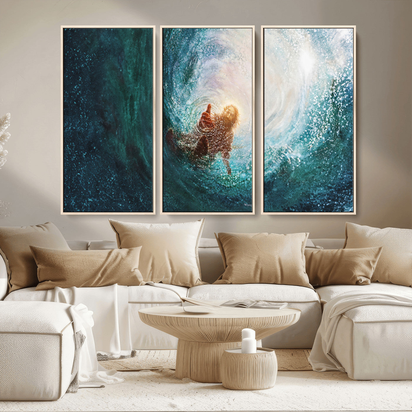 MGV-FC-48X32-3P - Powerful Jesus Canvas Print - Hand of Salvation, Inspirational Wall Art - Framed, Ready to Hang for