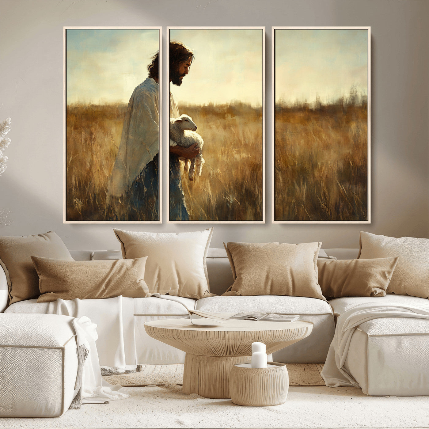 MGV-FC-48X32-3P - Jesus the Good Shepherd Wall Art Canvas Print - Inspirational Christian Religious Print for Prayer