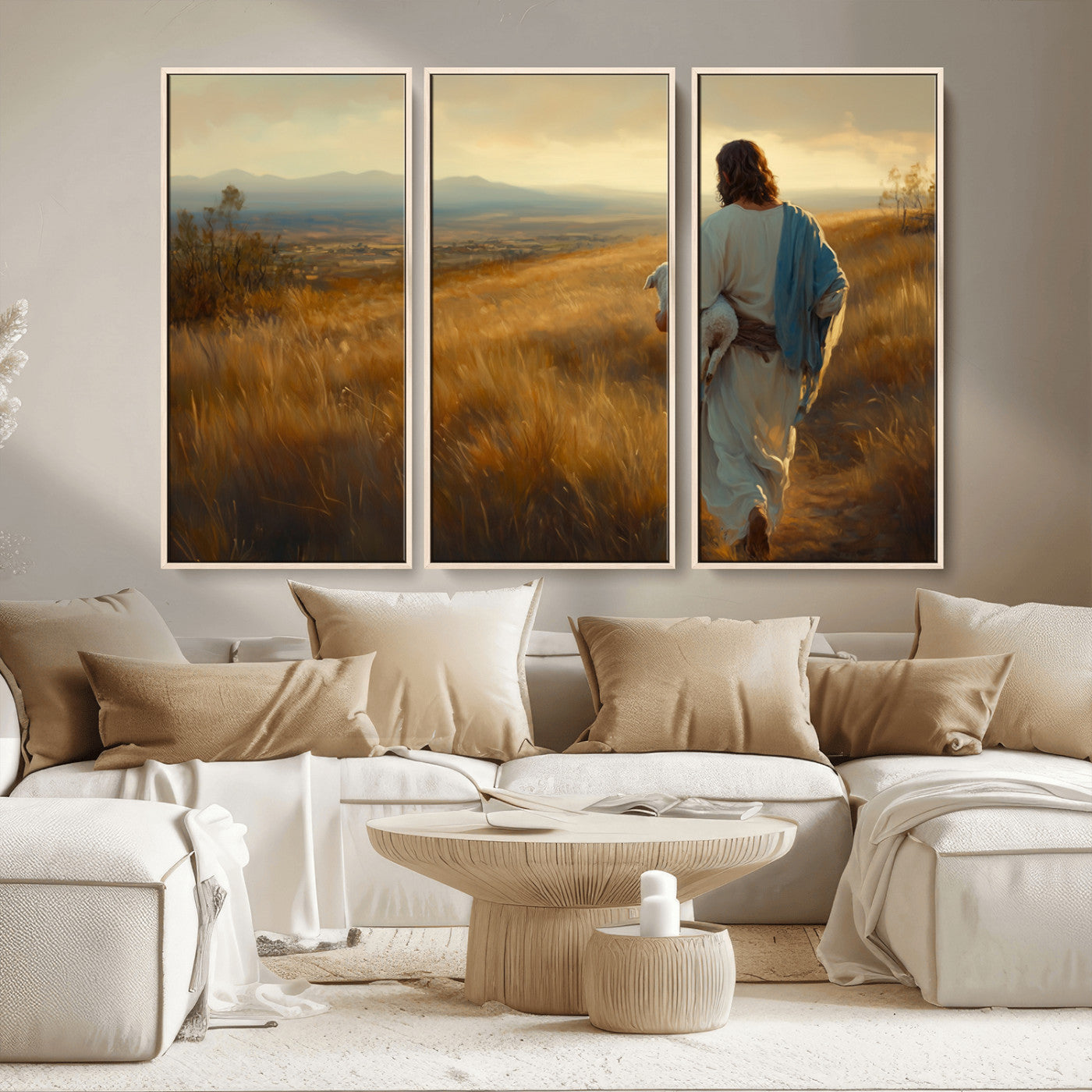MGV-FC-48X32-3P - Jesus the Good Shepherd Wall Art Canvas Print - Inspirational Christian Religious Print for Prayer