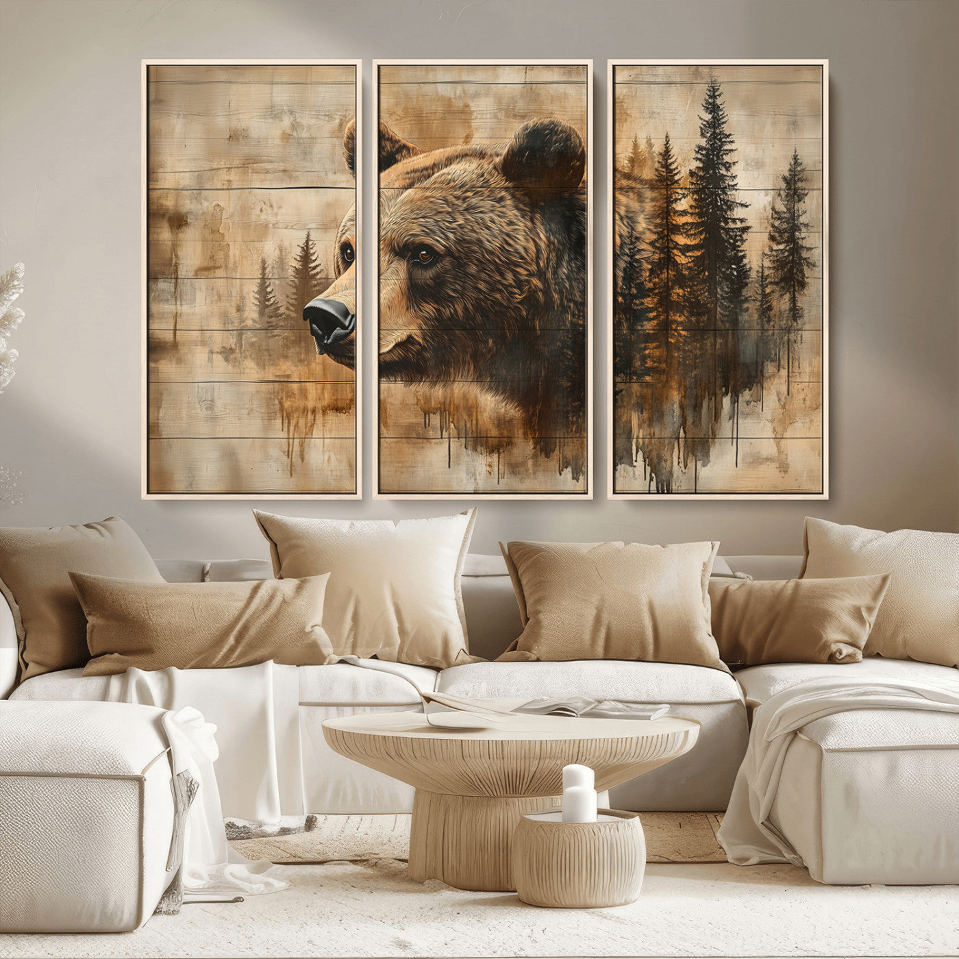 MGV-FC-48X32-3P - Rustic Grizzly Bear Wall Art, Abstract Grizzly 399 Bear Wall Art Canvas Print - Woodland Wildlife