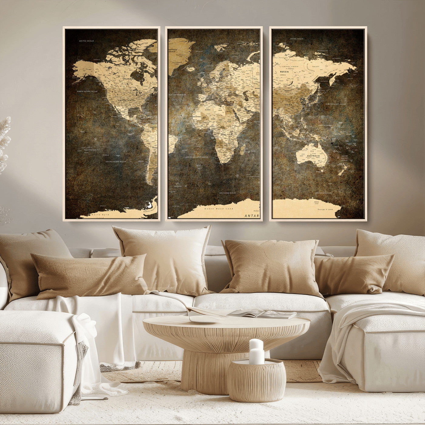 MGV-FC-48X32-3P - Push Pin World Map Canvas Print – Framed Wall Art for Couples to Track Their Travels – Anniversary