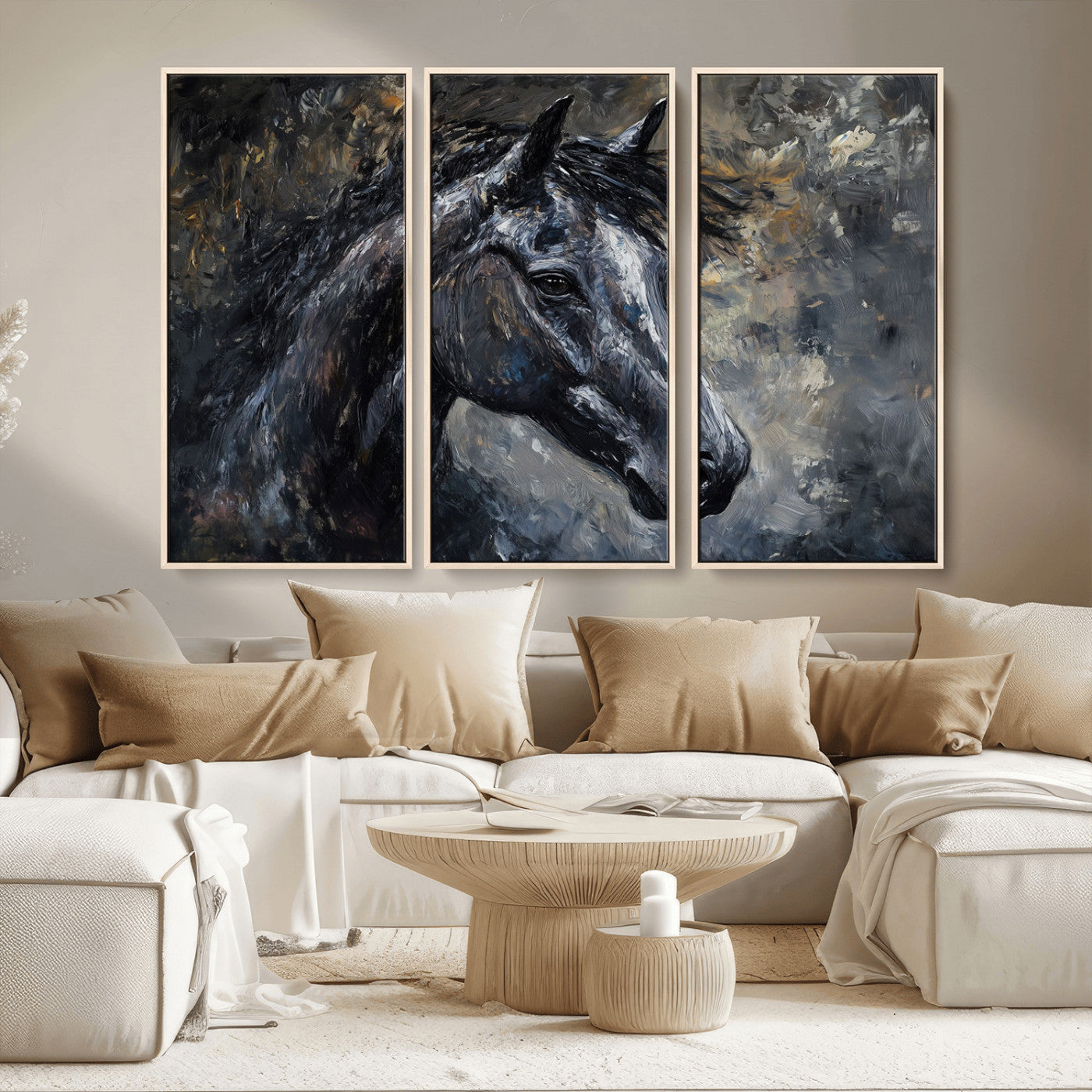 MGV-FC-48X32-3P - Large Abstract Horse Wall Art Canvas Print | Farmhouse Wall Decor | Rustic Horse Art | Western Cabin
