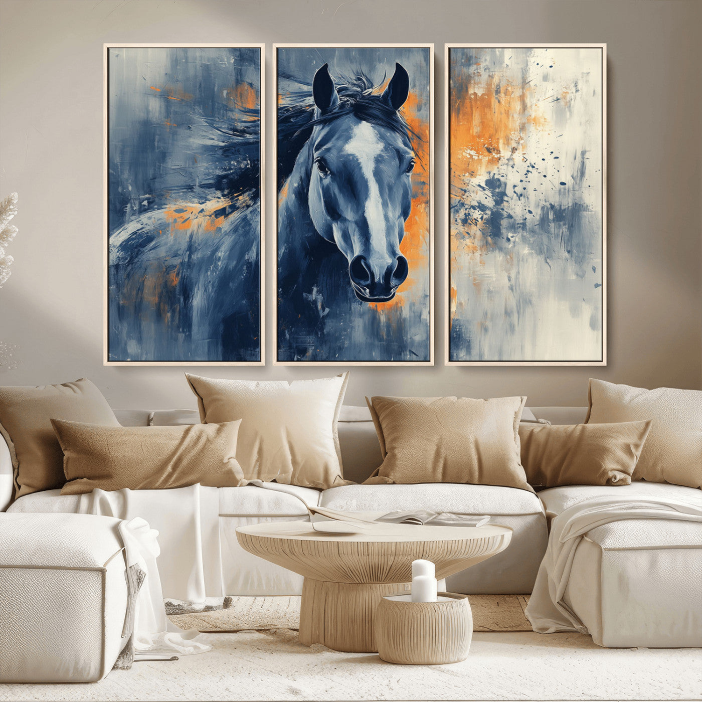 MGV-FC-48X32-3P - Abstract Blue Horse Wall Art Print Canvas | Horse Wall Art Print | Western Decor for Farmhouse |