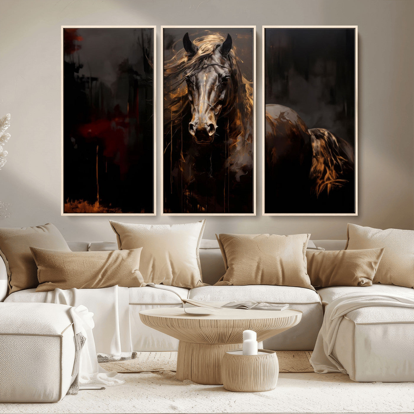 MGV-FC-48X32-3P - Abstract Black Horse Canvas Print for Farmhouse Wall Art | Abstract Equine Wall Art | Western Decor