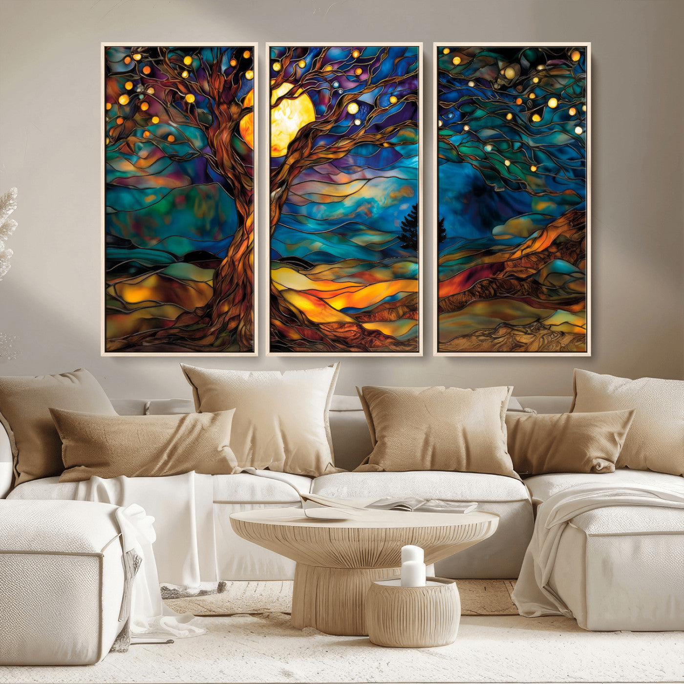 MGV-FC-48X32-3P - Tree of Life Wall Art - Yggdrasil Tree of Life Canvas Print - Vibrant Moonlit Tree Wall Art,  Tree