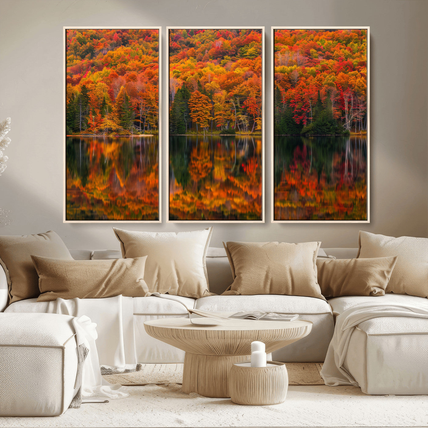 MGV-FC-48X32-3P - Fall Foliage Wall Art - Autumn Reflection Canvas Print, Stunning Fall Foliage Wall Art, Serene Lake