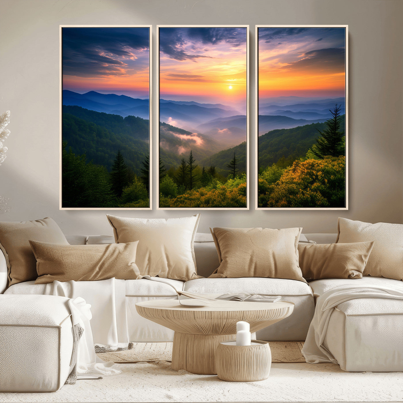 MGV-FC-48X32-3P - Majestic Mountain Sunrise Print | Landscape Wall Art | Canvas Print Ready to Hang | Farmhouse Wall