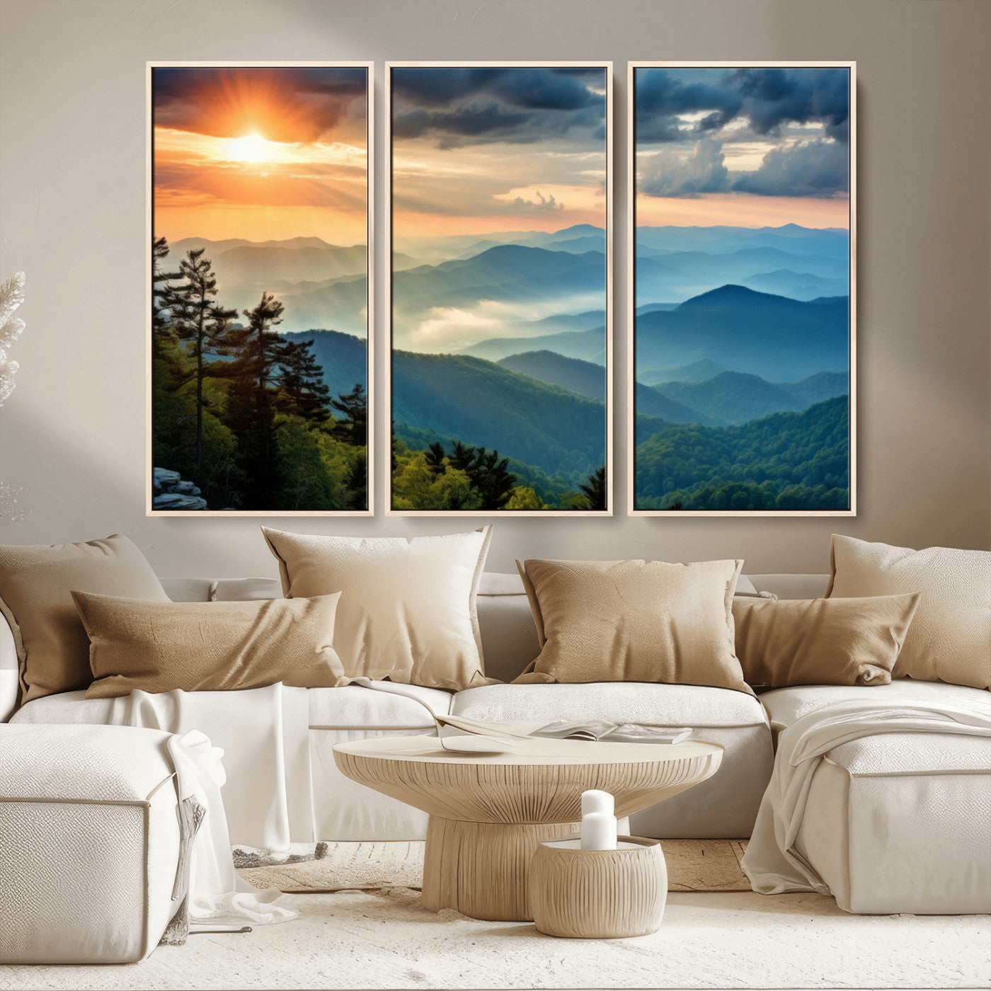 MGV-FC-48X32-3P - Sunrise Over Mountain Range Wall Art Canvas Print, Farmhouse Wall Decor, Cabin Wall Art