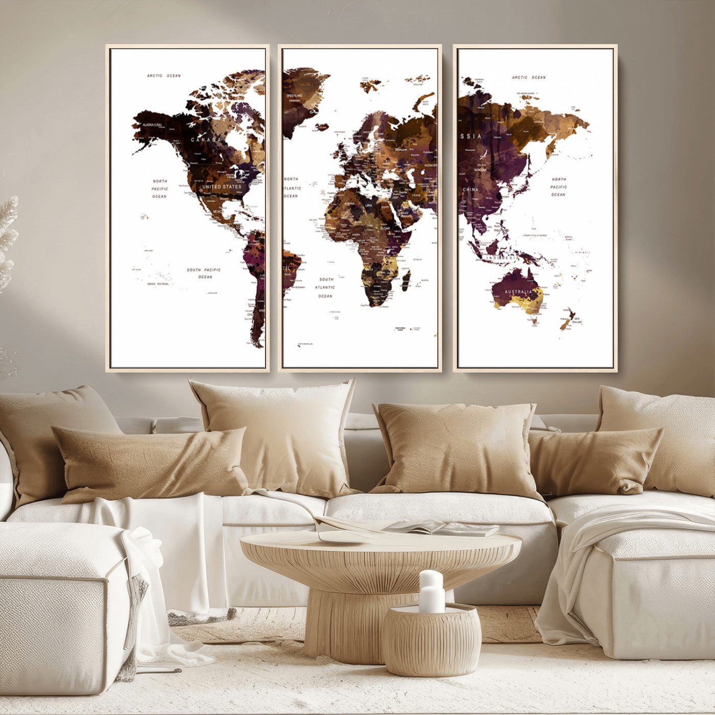 MGV-FC-48X32-3P - Push Pin World Map Canvas Print – Framed Wall Art for Couples to Track Their Travels – Anniversary