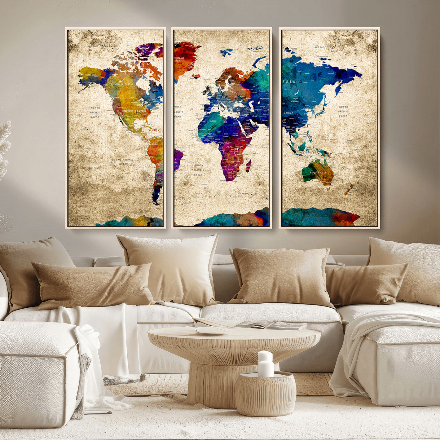 MGV-FC-48X32-3P - Push Pin World Map Canvas Print – Framed Wall Art for Couples to Track Their Travels – Anniversary